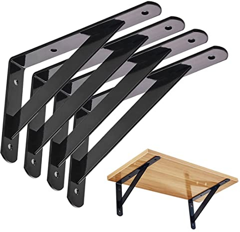 Regalhalterungen，Wand-Winkel Schwerlast-Träger 90 Grad Winkel Regalhalterung Wand Regalträger Stahl massiv Regalträger für die Wandmontage(150 x 95mm,Schwarz) (4)