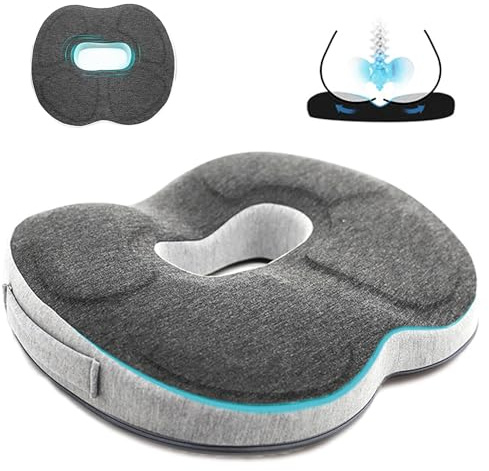 Auoketuo Donut-Sitzkissen aus Memory Foam, 44 x 39 x 8 cm, Grau | Ergonomisches Donut-Sitzkissen aus Memory Foam, rutschfest und waschbar