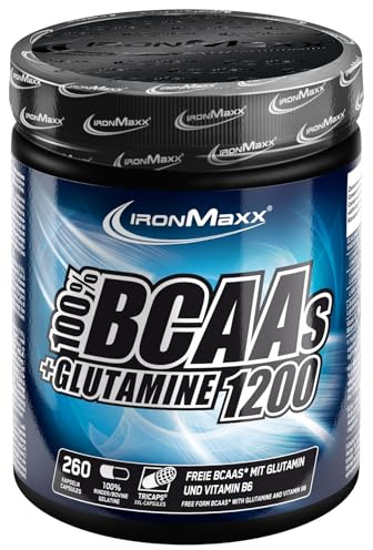 IronMaxx BCAA's + Glutamine - 1200 (260 Tricaps) | BCAA-Kapseln, zuckerfrei und frei von Konservierungsstoffen | Hochdosierte Aminosäurekapseln inklusive allen BCAAs und L-Glutamin