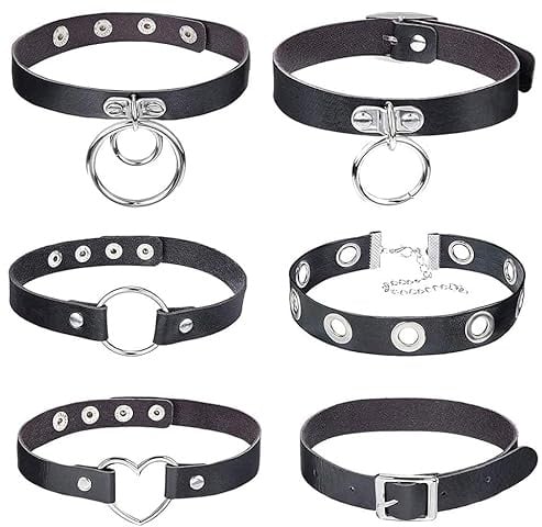 QincLing 6 Stücke Leder Choker Kette, Halskette Chokers Gothic Punk Halskette Rock Halsband Gothic Choker PU Leder Kragenchoker Verstellbar Lederhalsband Chokers Herz für Damen Herren