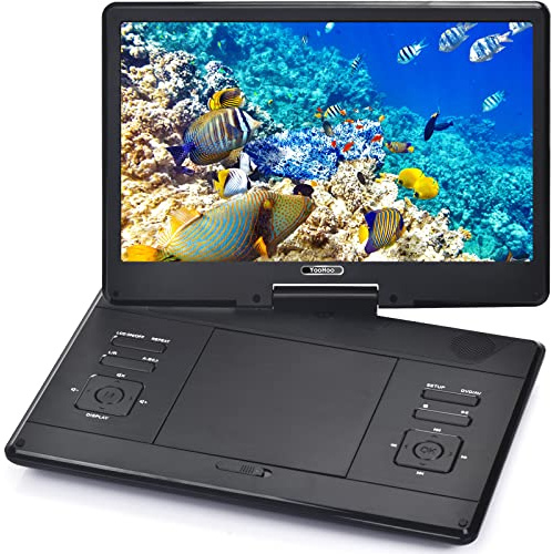 YOOHOO16.9'' Portable DVD Player with 14.1'' Large Swivel Screen, with Rechargeable Battery,Mobile DVD Player for Kids,Sync TV, Support USB SD Card with Car Charger(Black)