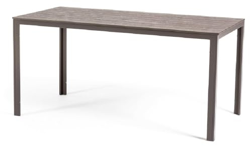 SIEDITI FUORI E DENTRO Gartentisch 156x78 cm, Terrassentisch für außen mit lackiertem Stahlgestell und Holzoptik-Latten aus Polyethylen, Ideal für Garten, Terrasse oder Balkon (Braungrau)