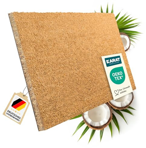 KARAT Fußmatte für Außen und Innen, 60x90 cm Natur 17mm Höhe, Türmatte aus Kokos, Schmutzfangmatte, Kokosmatte mit Rutschfester Rückseite für Haustür, Eingang