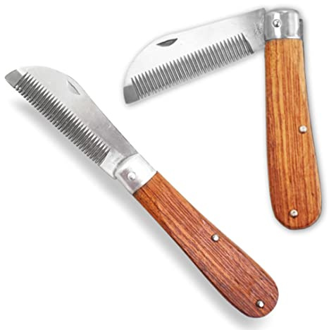 Pferdelinis Verziehmesser für Pferde Mähnenverziehmesser Länge 18 cm Mähnenkamm mit Holzgriff, klappbar, Edelstahl (2)