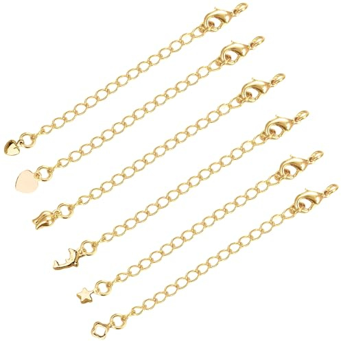 6 Stück Kettenverlängerung Gold, 14k/18k Gold Vergoldete Verlängerung Kette, Halskette Fußkettchen Armband Verlängerungskette