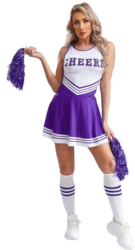Alvivi Cheer Leader Kostüm Damen Cheerleading Uniform Schulmädchen Kleid mit Pompoms Socken Halloween Fasching Partykleid