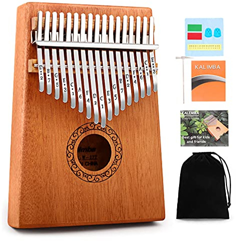 Kalimba Daumenklavier, YUNDIE tragbares 17 Tasten, Mbira-Fingerpiano mit Melodienhammer und Lernanleitung, Musikinstrumente, Geburtstagsgeschenk für Kinder, Erwachsene, Anfänger, Profis (braun)
