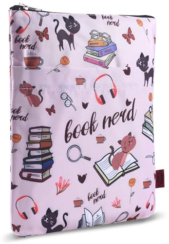 Book Nerd Buchhülle für Buchliebhaber, Buchnerds, Buchschutz für Taschenbücher, aus waschbarem Stoff, Buchetui mit Reißverschluss, Größe M, 28 x 22,1 cm