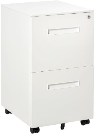 Vinsetto Rollcontainer mit 2 Schubladen für A4 Akten 39 x 48 x 67 cm | Abschließbar,Aktenschrank,Rollschrank,Bürocontainer,Büroschrank mit Rollen,Unterschrank mit Hängeregistratur,Stahl