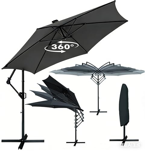 Deuline Sonnenschirm Ø300cm ALU 360° drehbar Ampelschirm + Schutzhülle + Ständer UV-Schutz Wasserabweisende Bespannung Gartenschirm Marktschirm Mallorca-Elite 521815