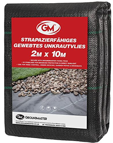 GroundMaster Unkrautvlies Extra Stark (2 m Breit x 10 m Lang) - 100g/m² Unkrautvlies Wasserdurchlässig, Bodengewebe Unkrautflies für Garten, Hochbeet, Einfahrt usw., Anti Unkrautvlies Pflanzfolie