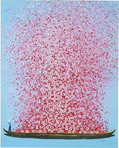 Kare Design Bild Touched Flower Boat Blau/Pink, Gemälde, Pastellfarben, Asia-Stil, buntes Wandbild, Canvas-Leinwand, Massivholz Rahmen, handgemalte Details mit Acrylfarbe, Abstrakt, 100x80x4 cm