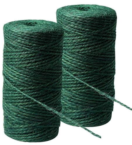 2 Rollen Garten Kordel Bastelschnur, 2×100m Grüne Natur Schnur Natürliche Fäden für Weihnachtsdeko Gartenarbeit Floristik DIY Bündeln Dekoration