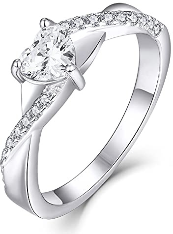 YL Verlobungsring Herz 925 Sterling Silber April Geburtsstein Weiß Zirkonia Kreuz Unendlichkeit Solitaire Ehering Ring für Braut Damen(Größe 54