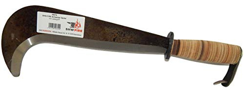 SHW-FIRE Schweizer Gertel - Hippe - Gartenmesser aus Stahl mit Ledergriff | Für Forst- und Holzarbeiten | Gartenarbeit | Mischung aus Machete und Sichel | geschungene Klingenform | Schmiedequalität