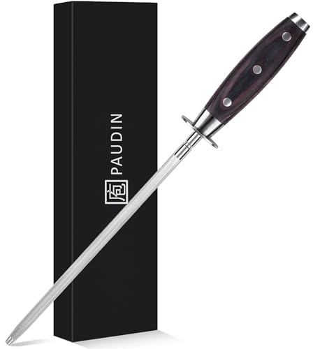 PAUDIN Wetzstahl 25 cm, Profi Messerschärfer Wetzstahl für Messer – aus gehärtetem Spezialstahl mit Holzgriff, Premium Messer Schleifen für Langanhaltende Schärfe