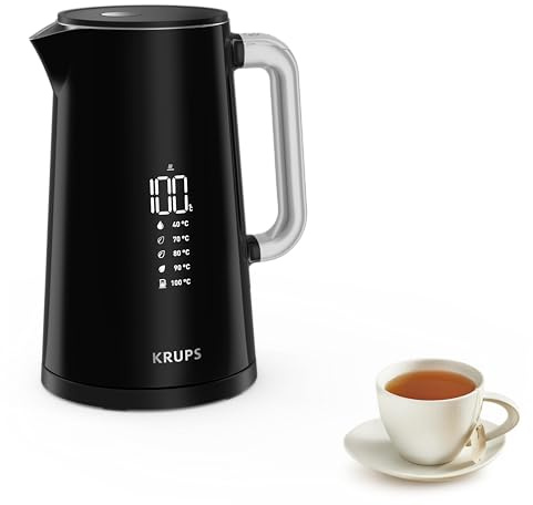 Krups Smart'n Light Wasserkocher, 5 Temperaturen, 1,7 Liter Fassungsvermögen, Innenleben aus Edelstahl, Doppelwandig, Schwarz, BW801810