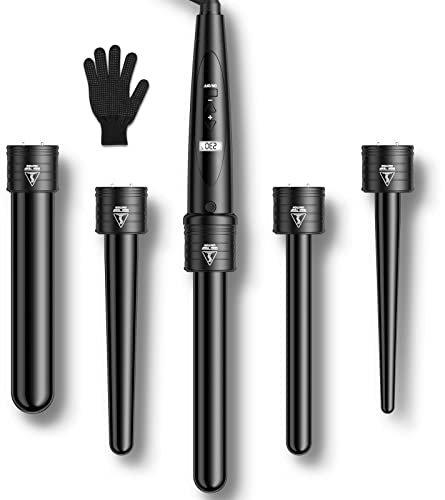 ELEHOT-Store Lockenstab 5 in 1 LCD Keramikbeschichtung Austauschbare Aufsätzen Curling iron mit Handschuhe Einstellbare Temperatur Schnellaufheizung Lockenstäbe ET-W301