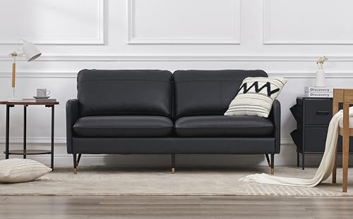 Z-hom Sofa Modell 002 aus genarbtem Leder, gepolstertes 2-Sitzer-/ 3-Sitzer-Sofa, Moderne Couch, luxuriöser Klassiker für Wohnzimmer, Schlafzimmer, Apartment, Büro (85 x 200 x 78cm, Black)
