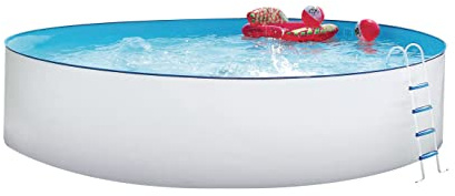 Steinbach Stahlwandpool Set Nuovo – 011121 – Ø 550 x 120 cm – Runder Pool in Weiß für bis zu 25.600 l Wasserinhalt – Mit winterfester blauer Innenfolie und zahlreichem Zubehör