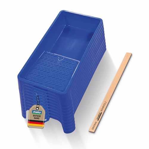Mako 10er Set Farbwannen 15x30 cm - Profi Lackierwannen inkl. Rührholz | Robuste Kunststoff-Malerwannen mit strukturierter Innenfläche, Querstreben-Verstärkung und Rührholz für präzises Arbeiten