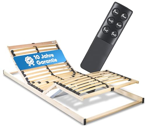 RehaSleep Lattenrost elektrisch verstellbar Komfort 90x200 – 28 Birkenholzleisten für erholsamen Schlaf – 100 Nächte Probeschlafen – Lattenrost elektrisch Made in Germany