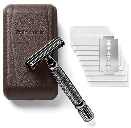 Störtebekker® Premium Rasierhobel Herren Hamburg - Rasierset mit 10 Rasierklingen & Leder-Etui - Nassrasierer Herren inkl. Reise-Etui mit Spiegel - *TESTSIEGER* Stiftung Warentest (12/2024)
