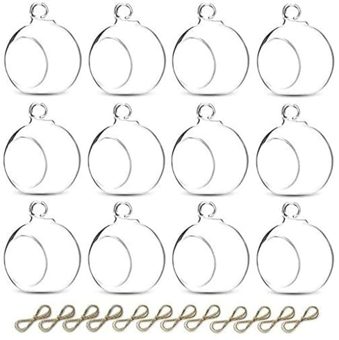 Sziqiqi 6cm Hängende Teelichthalter Glas: Glaskugeln zum Aufhängen 12er Set | Transparente, Befüllbare Windlicht Kerzenhalter, für Teelichter, für Outdoor, Hochzeit, Geburtstag, Weihnachten, Tischdeko