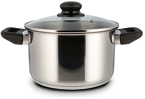 Level One Topf Kochtopf Fleischtopf 20 cm Induktion, Edelstahl unbeschichtet inkl. Glasdeckel | 11,5 cm hoher Rand, 3 Liter Volumen | spülmaschinengeeignet, für alle Herdarten geeignet