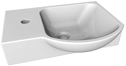 FACKELMANN Waschbecken rechts Gäste-WC / Waschtisch aus Keramik / Maße (B x H x T): ca. 45 x 10,5 x 32 cm / hochwertiges Becken fürs Badezimmer / Farbe: Weiß / Breite: 45 cm