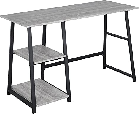 WOLTU Schreibtisch mit 2 Reversible Ablagen, Computertisch mit 2 Regal, Bürotisch Arbeitstisch PC Laptop Tisch, fürs Büro Wohnzimmer, Grau, 120x50x73 cm