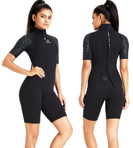 Neoprenanzug Damen RückenreiÃŸverschluss Kurze Neoprenanzug Herren 3mm Neopren Kurzarm zum Surfen Schwimmen Kajakfahren Schnorcheln Kanufahren Gerätetauchen (Damen Schwarz, M)