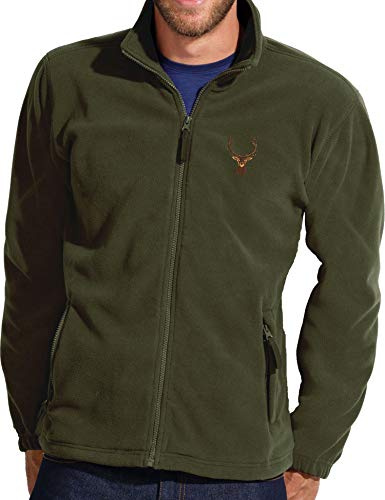Baddery Fleecejacke Herren - Hirsch Stickerei - Jagdjacke Männer - Jagd Kleidung für Jäger (Fleecejacke Army XXL)