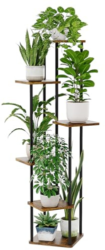 Bamworld Pflanzenständer Blumenständer für Draußen Pflanzenregal Blumentreppe Metall Outdoor Balkon Deko Schlafzimmer Blumentopf Zimmerpflanzen Pflanztisch(braun)