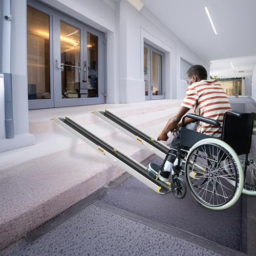 UISEBRT 2 x Rollstuhlrampe Ladenkapazität bis 300 kg (91-152.5cm) für Rollstuhl Teleskop Rollstuhlrampe Aluminium Auffahrrampe Verstellbare Teleskoprampe für Treppe