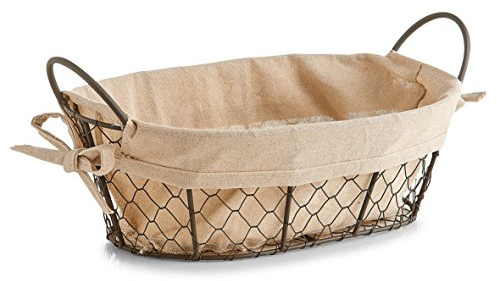 Zeller Brotkörbchen Countrystyle, m. Griffen, Draht/Leinen, Braun/Beige, 30 x 21 x 11 cm 18091