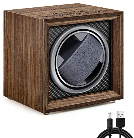 Automatic Watch Winder, Watch Winder Box Single Watch Winders for 1 Watches Self Winding Watches Shaker Spinner Wooden Watch Turner Rotator Display Case with Quiet Motor Auto Watch Turner USB Powered