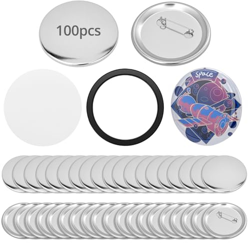 QWORK® 100 Sätze Metall Buttonrohlinge Sicherheitsnadel - 58mm -Abzeichenherstellung Zubehör für Buttonmaschine