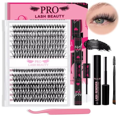PRO LASHBEAUTY DIY Wimpernverlängerung Kit individuelle Wimpern 280 Pcs Cluster Bindung Siegel, Wimpern Applikator Bürste für Anfänger(30D+40D-9-15mix Kit)