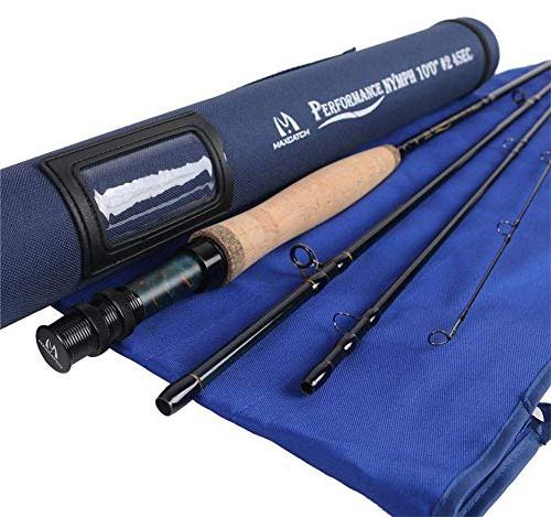 MAXIMUMCATCH Performance Nymph Fliegenrute IM 10 Kohlefaser, AAA+ Kork Handgriff mit Cordura Rutenrohr 4 Teile Fliegenfischen Rute in 2/3/4wt 10/11ft