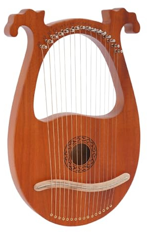 Harfe instrument Metall Saiten Mahagoni Instrument, Europäische gemusterte 16 Metal Strings Knochensattel Lyre Harp, Leierharfe Mahagoni mit Stimmschlüssel Saitenabnehmer