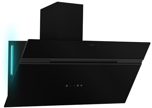 Klarstein Dunstabzugshaube Alina - 90-cm-Wandhaube, 615 m³/h Luftstrom, Energieeffizienzklasse A, LED-Beleuchtung in 9 Farben, Touch-Bedienfeld, Umluftbetrieb, Schwarz