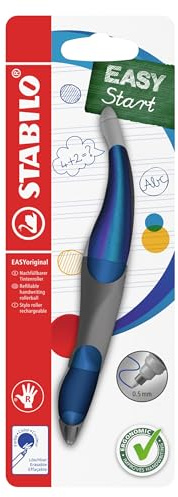 STABILO - Ergonomischer Tintenroller für Rechtshänder - EASYoriginal Holograph in blau - blau (löschbar) - inkl. Patrone - Blister
