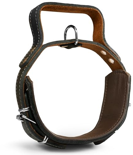 Hundehalsband mit Griff, Dickes qualitativ hochwertiges Leder 55cm x 60mm Erziehungshalsband Robustes taktisches Halsband bis zu 12cm verstellbar weich gepolstert