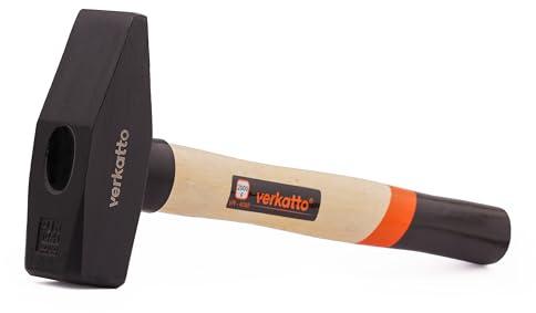 Mivos Schlosserhammer 2000g mit Holzstiel - Ingenieurhammer mit Geschmiedeter Stahlkopf - 2000g Kopfgewicht - Montagehammer mit Robuster Stiel aus Holz - Werkstatthammer - DIN 1041