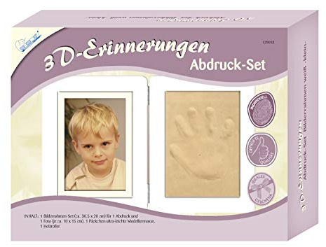 Mammut 129013-3D Erinnerungen Abdruck-Set Bilderrahmen klein, Komplettset mit Holzrahmen (MDF), 1 Pck. Ultra-leichte Modelliermasse und 1 Holzroller, Kreativset für Junge Eltern