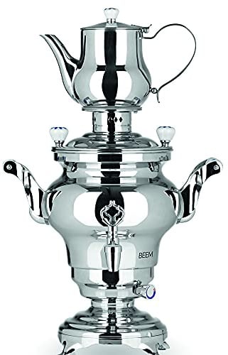 BEEM 06127 Samowar Odessa III, Edelstahl, 3 Liter, traditionelle Teezubereitung, 2 Heizspiralen, energiesparend, 53 x 34 x 25 cm, Silber