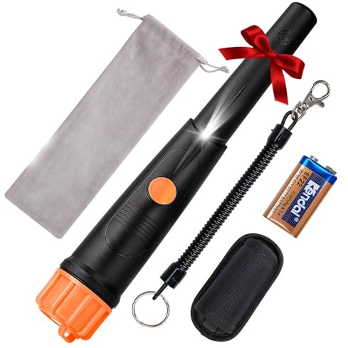 Metalldetektor Pinpointer - SUNPOW IP68 Komplett Wasserdicht 360° Suchen Metallsuchgerät mit Gürtel Holster, Summton Vibration Klang (DREI Modi), 9V Batterie & Samtbeutel Inklusive