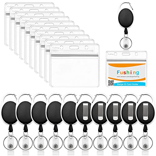 Fushing 10 Pcs Ausweishalter Ausziehbar, Kartenhalter SchlüSselanhäNger,Ausweisjojo Badge Reel Karabiner mit Clip（Horizontal）