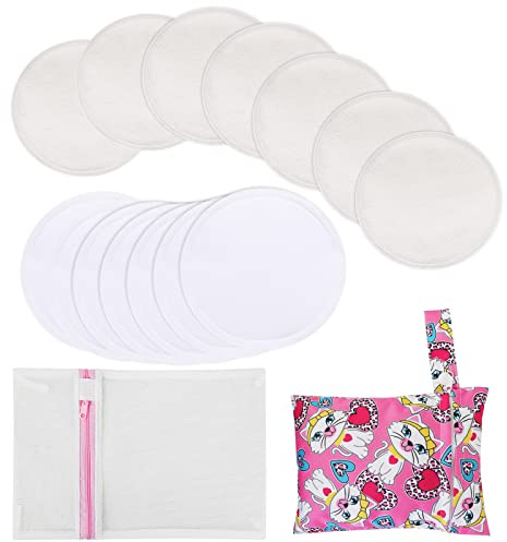 PHOGARY Waschbare Bio Bambus Stilleinlagen (14er Pack), Wiederverwendbare Brustpolster, Wiederverwendbare Stilleinlagen für die Mutterschaft Inklusive Wäschesack und Speicher-Beutel (10 cm)